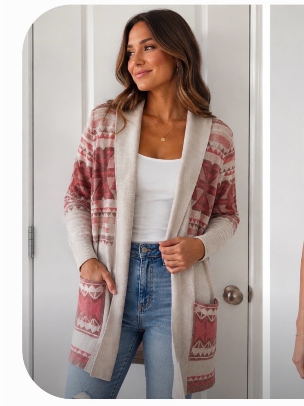 Cozy Open-Front Cardigan in Dusty Rose and Cream